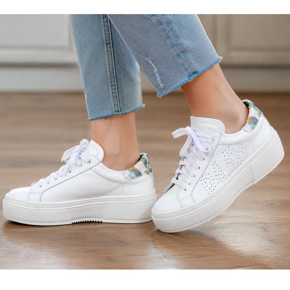 P448 Louise White Leather Rainbow Snake Platform Sneakers 39
